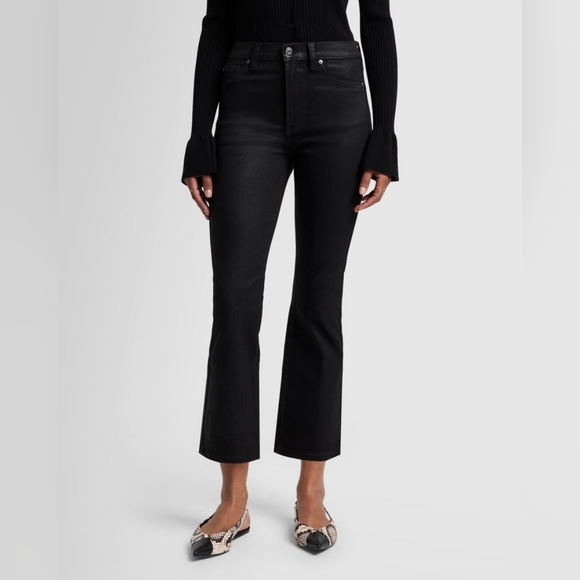 7 For All Mankind High Waist Slim Kick Black Coated Denim Size 34 - Picture 2 of 11